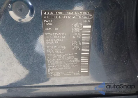 2015 Nissan Rogue Sv z USA, uszkodzony, nr VIN KNMAT2MT9FP552933